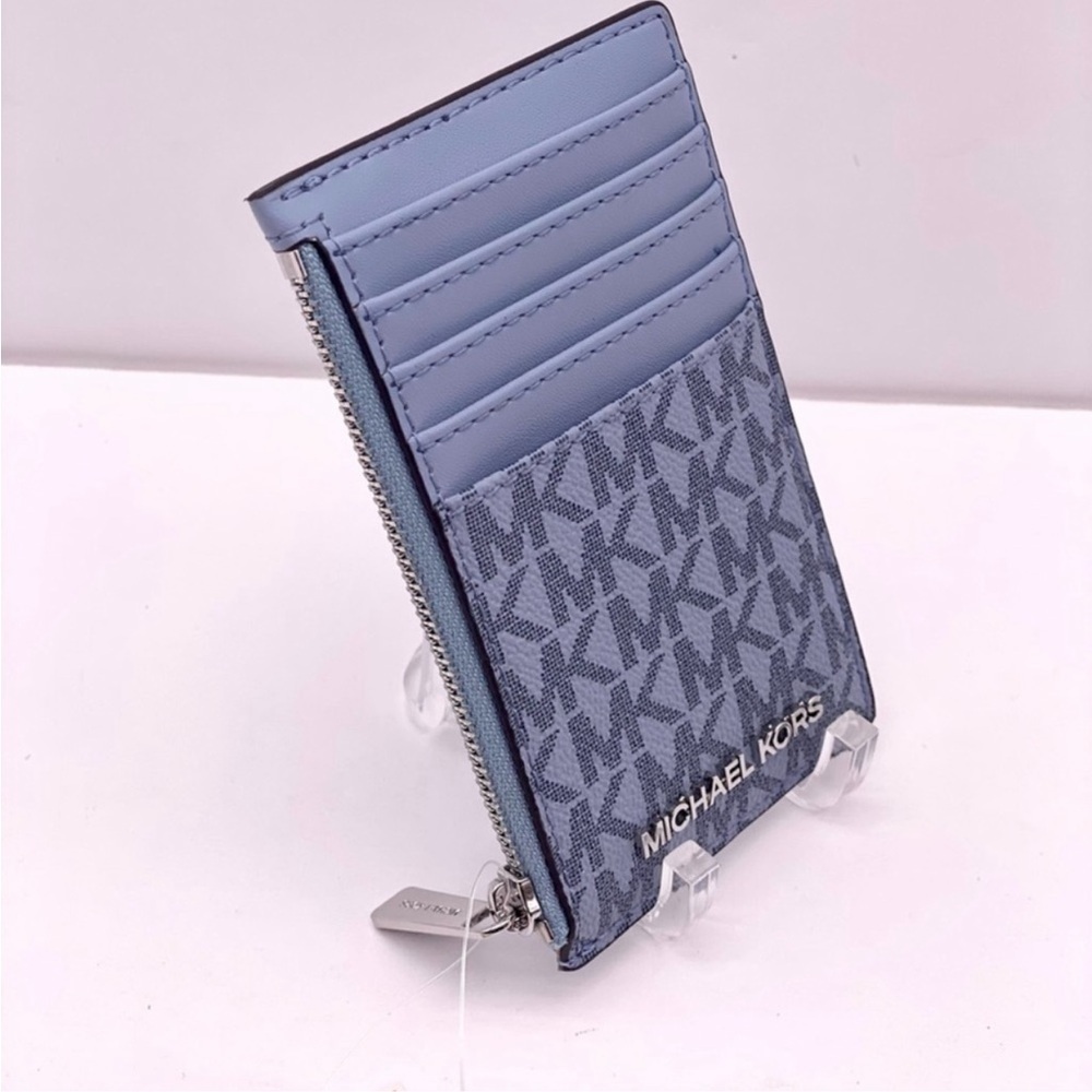 Michael Kors Medium Top Zip Card Case Wallet Coin Pouch pale Blue - Picture 10 of 14